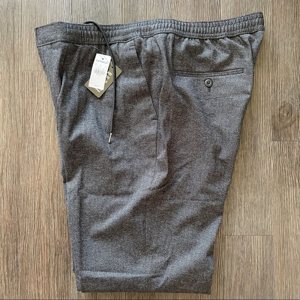 Express Extra Slim Charcoal Herringbone Luxe Comfort Soft Jogger Dress Pant - Picture 4 of 9